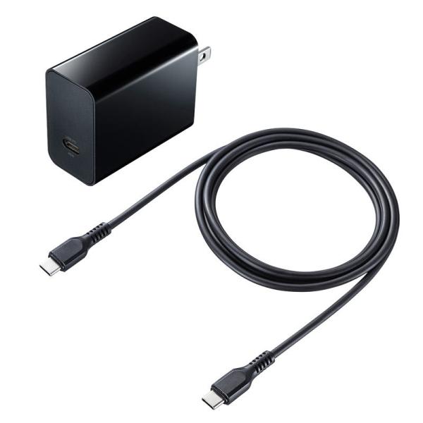 USB PD対応AC充電器 PD45W TypeCケーブル付き（ACA-PD80BK）