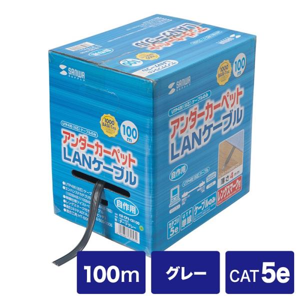 LANケーブル 100m カテゴリ5e 単線 ストレート 薄くて丈夫 ケーブルのみ グレー ランケー...