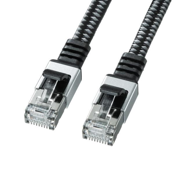 カテゴリ6AメッシュフラットLANケーブル ブラック＆グレー 5m（KB-FL6AME-05BK）