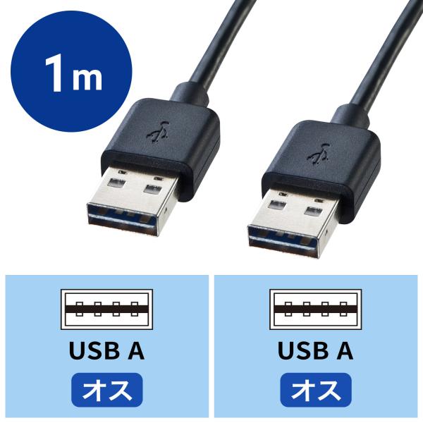 両面挿せるUSBケーブル A-Aタイプ 1m ブラック（KU-RAA1）
