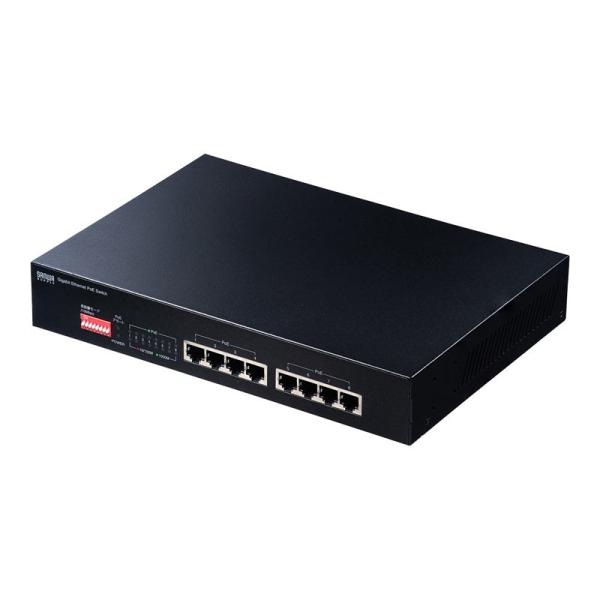 サンワサプライ スイッチングハブ PoE給電 ギガビット 電源内蔵 金属筐体 最長180m 8ポート...