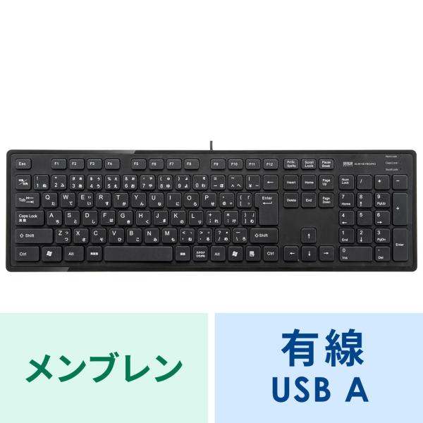 キーボード 有線 USB A USBキーボード テンキーあり 薄型メンブレン アイソレーションキー ...