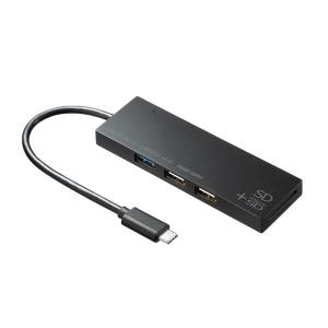 USB Type Cコンボハブ  カードリーダー付き 3ポート ブラック（USB-3TCHC16BK）｜sanwadirect