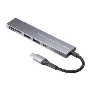 USBハブ Type C接続 USB A 2ポート Type C 1ポート スリムハブ カードリーダー付 アルミ ナイロンメッシュUSB-3TCHC21MS｜sanwadirect