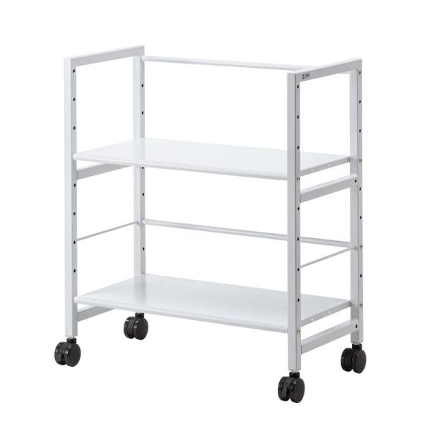 高耐荷重ワゴン 2段 キャスター付 耐荷重80kg 傾斜棚 オフィス ファイル A4対応 ホワイト ...