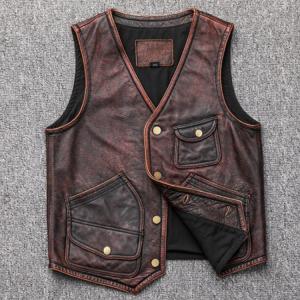 Hot Leathers バイク レザーベスト 本革 牛革 7ポケット Zip and Snap