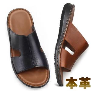 メンズ サンダル スライド サンダル 本革 おしゃれ レジャー 春 夏 ブラック ブラウン オフィス スリッパ ビーチ サンダル 来客用 室内履き 紳士 軽量
