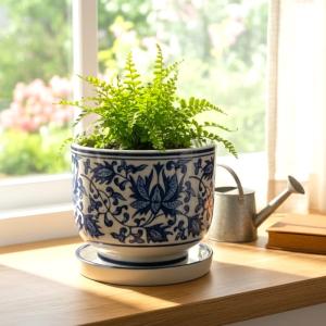 陶器 5寸お碗型植木鉢 和柄 蛸 藍蛸 青海波...の詳細画像1
