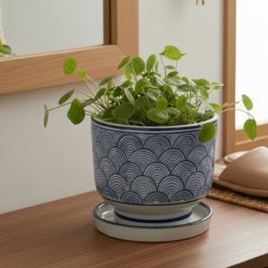 陶器 5寸お碗型植木鉢 和柄 蛸 藍蛸 青海波...の詳細画像5