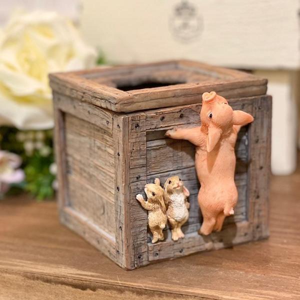 木箱をのぞく豚さん ぶた ブタ ミニチュア 動物 かわいい 置き物 ギフト 飾り オブジェ 8275...