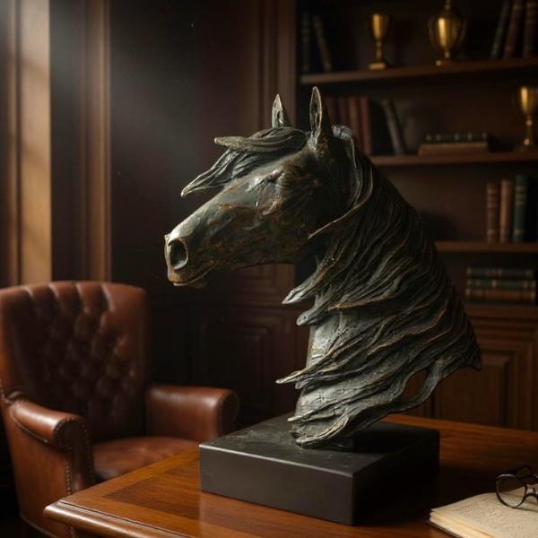 たてがみなびく馬 頭部 草原 置物 動物 彫刻風 ウマ うま オーナメント アニマルトロフィー 輸入...