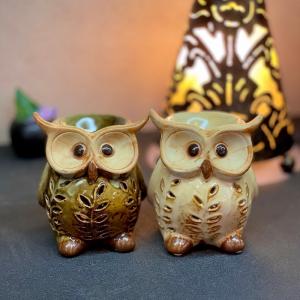 フクロウのキャンドル置物 陶器ふくろうキャンドルスタンド (キャンドル付) ランタン