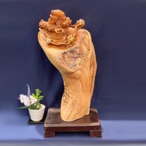 桧木 木彫り 布袋尊 布袋様 七福神 丸 一点もの 縁起物 金運アップ