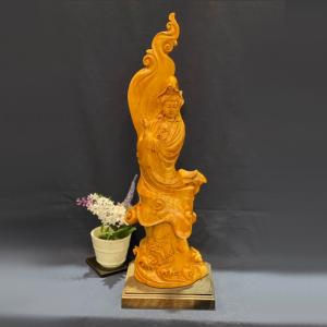 桧木 木彫り 布袋尊 布袋様 七福神 丸 一点もの 縁起物 金運アップ