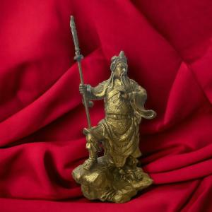 関羽雲長像 高さ26.5cm se0126 金 ゴールド 三国志 文武両道 財神 金運