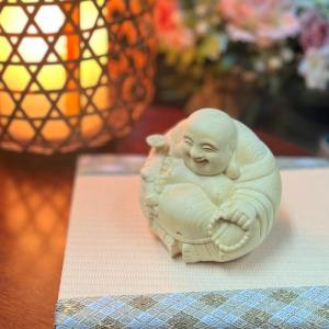 桧木 木彫り 布袋尊 布袋様 七福神 丸 一点もの 縁起物 金運アップ