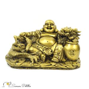 龍と布袋さん 龍 竜 ドラゴン 布袋 ゴールド 金 置物 財運アップ 金運アップ 開運 商売繁盛 厄除け 縁起物 富貴吉祥 S18159 高さ17cm  送料無料