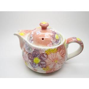 【ゆずりは】紅彩花間取　丸ポット　瀬戸焼　45508【新品】