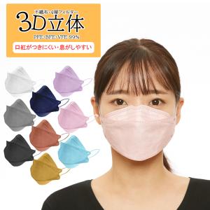 【検品証明付】3D立体マスク 柳葉型 不織布 カラー KF94 CLA 血色カラー 個包装 口紅が付きにくい 4層構造 30枚