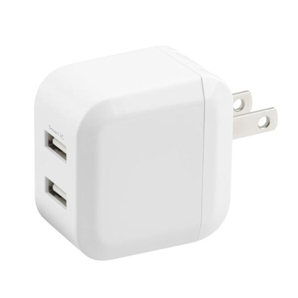 AC-USBアダプタ AC-USB充電器 2ポート 2.4Ah スマートIC ホワイト グリーンハウ...