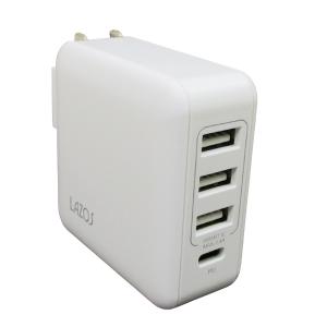 AC充電器 4ポート PD32w AC-USB充電  Type-C/A ホワイト Lazos L-AC4-W/0293/送料無料｜saponintaiga