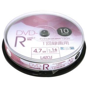 DVD-R 録画用 ビデオ用 10枚組 4.7GB スピンドルケース入 CPRM対応16倍速 ホワイトワイド印刷対応 Lazos L-CP10P/2617ｘ３個セット/卸｜saponintaiga