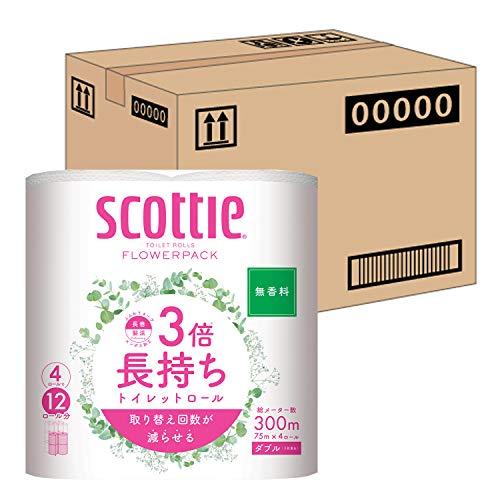 ケース販売 スコッティ フラワーパック 3倍長持ち トイレット4ロール 75mダブル 無香料 ×12...