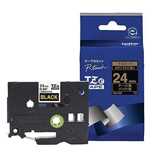 ブラザー工業 TZeテープ ラミネートテープ(黒地/金字) 24mm TZe-354