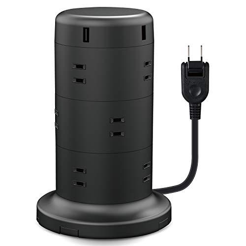 エレコム 電源タップ タワー型 延長コード [ 12個口 &amp; USB×5ポート ] 固定パーツ付 雷...