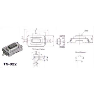 実装タクトスイッチ横押2足・白 3.7mm×6...の詳細画像1