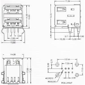 USBコネクタAタイプ 白ベロ 基板側 2口 ...の詳細画像1