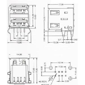 USBコネクタAタイプ 黒ベロ 2口タイプ 2...の詳細画像1