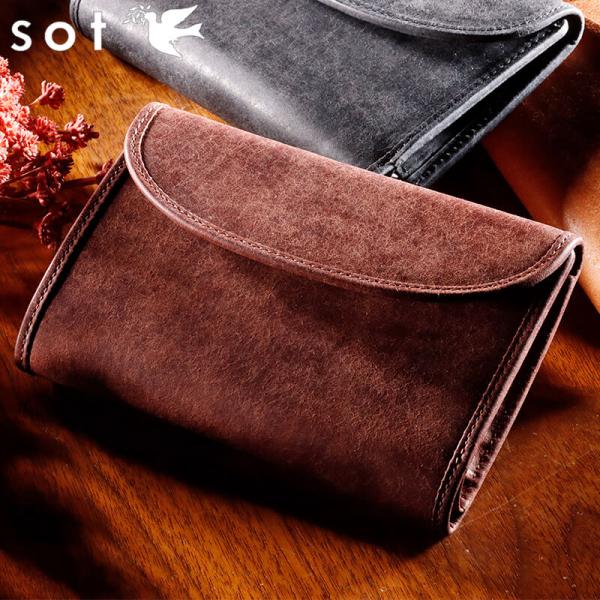 sot 二つ折り財布 ミドル ウォレット コインケース付き ミニ財布 財布 革 イタリアンレザー 日...