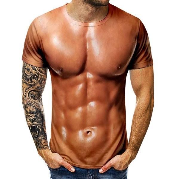 夏面白い3筋肉シャツトップス裸人格シャツ用男性カジュアルな男ヌードシャツ原宿男性服2021
