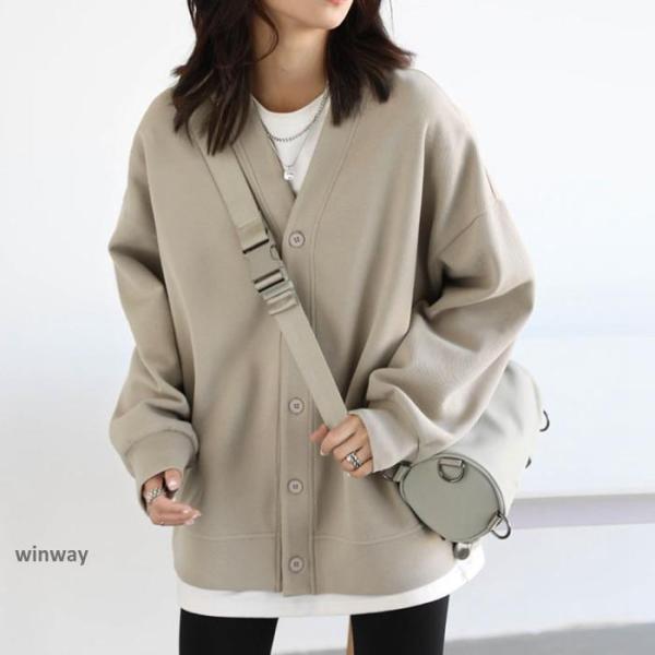 スウェット カーディガン レディース 前開き Vネック トレーナー ス ビッグシルエット ジャケット...