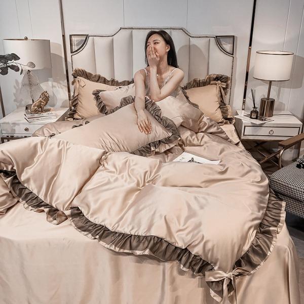 ライト高級韓国フリルプリンセススタイルハイエンド裸の寝心地洗浄シルク4点ホーム寝具セット