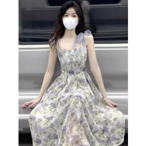 花サスペンダードレスフレンチフェアリーデザインニッチロングスカートサマースタイル2024新しい夏の婦人服｜sapuristore