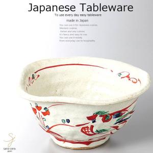 和食器 クリーム斑点赤絵鳳凰変形鉢 19.3×18.3×9.2cm おうち うつわ カフェ 食器 陶器 日本製 美濃焼 ボウル インスタ映え｜sara-cera