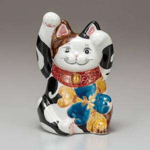 九谷焼 6号両手招き猫 色絵 日本製 ギフト うつわ 陶磁器｜sara-cera