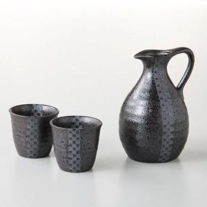 酒器セット 黒釉銀彩 1合手付き徳利セット 熱燗 冷酒