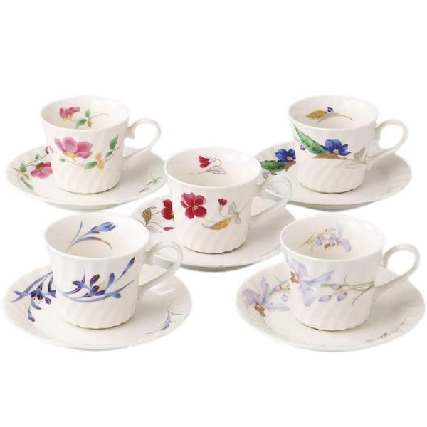 花あつめ コーヒー カップ ＆ ソーサー 5客セット おしゃれ 可愛い 花柄