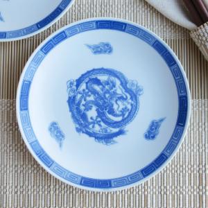 青龍 取り皿 16.3cm / 中華料理 中華食器 薄いお皿 炒飯の取り皿に 薬味皿 青色 豆皿 醤油皿 ドラゴン