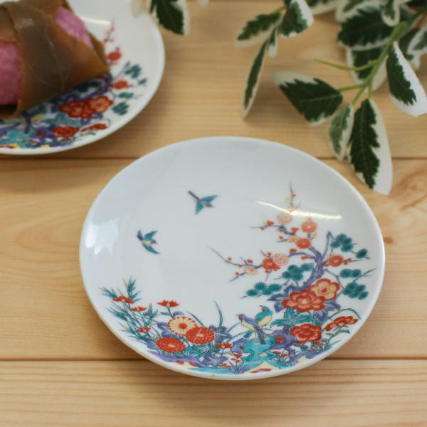 香泉作 花鳥図 小皿 10.2cm / 和食器 和風 漬物皿 珍味 お茶請け 和菓子 豆皿 メタ皿