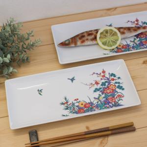 長皿 和食器 付出皿 長角皿 前菜皿 焼物皿 お寿司 刺身 焼魚 和風 和食 業務用 / 香泉作 花鳥柄 長皿 27.5cm