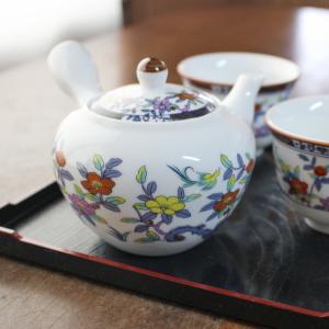 土瓶 850cc 和食器 急須 ポット 赤色 梅の花 花柄 和風 中国製 / 茶線