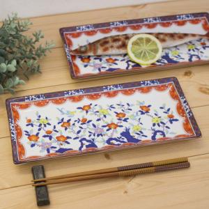 付出皿 和食器 長皿 長角皿 前菜皿 焼物皿 お寿司 刺身 焼魚 和風 和食 業務用 天王窯 / 京友禅 花鳥画 長皿 27.5cm