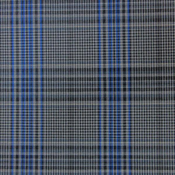 ポリエステルウール混織生地（薄地）（YEX651）先染めチェック柄/グレー x ブルー　  生地巾1...