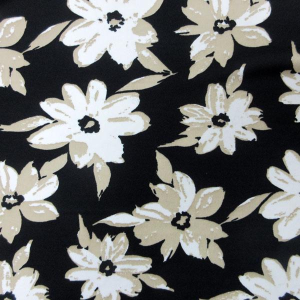 【小紋工房】PE/75d広巾強燃スムースニット（KKP1992-58 SB-54）花柄pt（黒地）　...