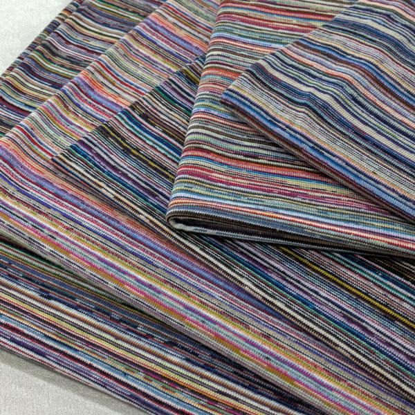 【高品質綿糸リサイクル】綿30/天竺ニット（2007-2）*残糸*カラフル先染マルチボーダー　生地巾...