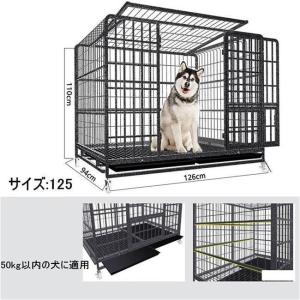 　組み立て式 犬小屋 126*110*9cm 屋外 二重ドア 大型犬 ロック設計 ホイールやリムーバブルトレイ 犬のケージ ステンレス｜sarasastore8